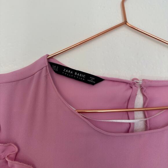 Zara basic pink ruffle blouse with tie sleeves size small - Picture 3 of 7